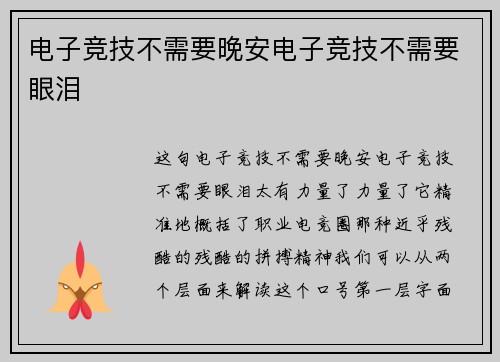 电子竞技不需要晚安电子竞技不需要眼泪